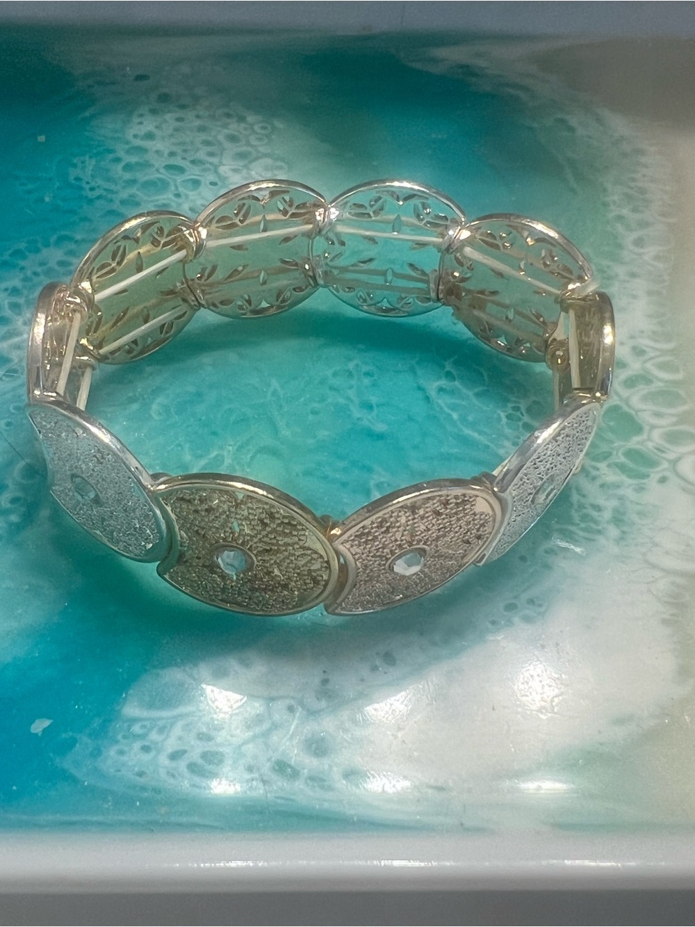 Multitone Filigree Rhinestone Stretch Bracelet Silver Gold Rose Gold